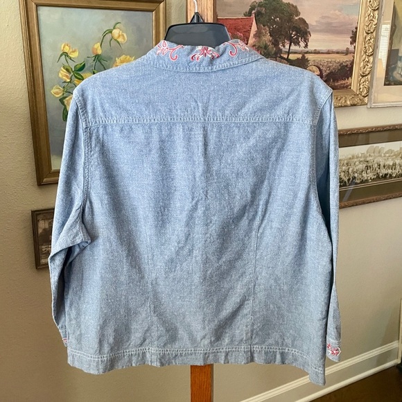 Sag Harbor Sport 3/4 sleeve embroidered denim chambray button top XL blue - Picture 7 of 9